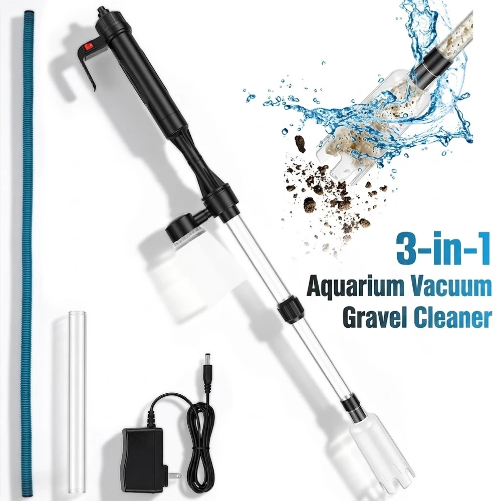 Marine Aquarium Vacuum - 水槽掃除機 3in1 電動式砂吸い上げ機 水換え機能付き 魚の糞やゴミを吸い取る 電動式水槽クリーニングツール