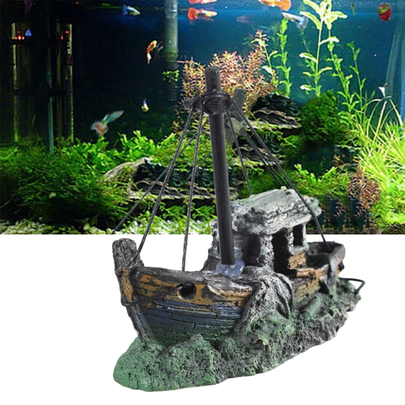 Aquarium Marina - 水族館沈没船装飾樹脂水槽装飾品隠れ家仙人 12.5*6*10 センチメートルミニレトロボート彫像