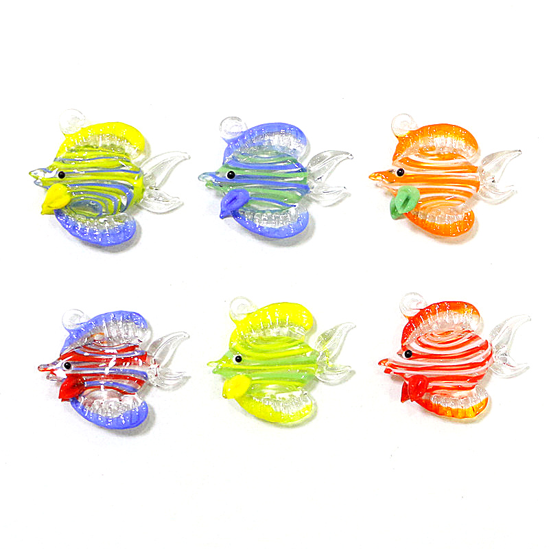 Marine Aquarium Mini - 手作りの熱帯魚ミニチュア彫刻2点セットガラスペンダント水族館装飾かわいい海の動物ミニチュアオブジェファッションDiy女性ジュエリー製作パーツ