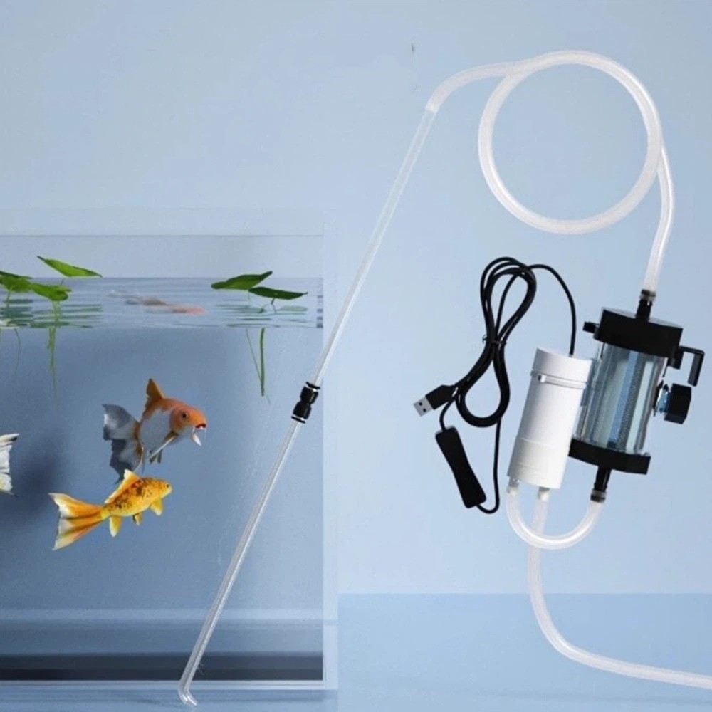 Marine Aquarium Vacuum - USB電源式水槽水交換機 280GPH 低騒音 魚タンク糞便吸引ポンプ 分解可能 強力吸引