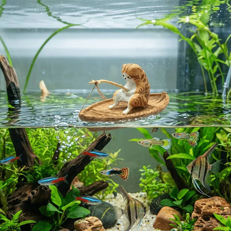 1 個クリエイティブ猫釣り船水族館の装飾品浮遊水面高品質樹脂 - Aquarium Marina のレビューと価格