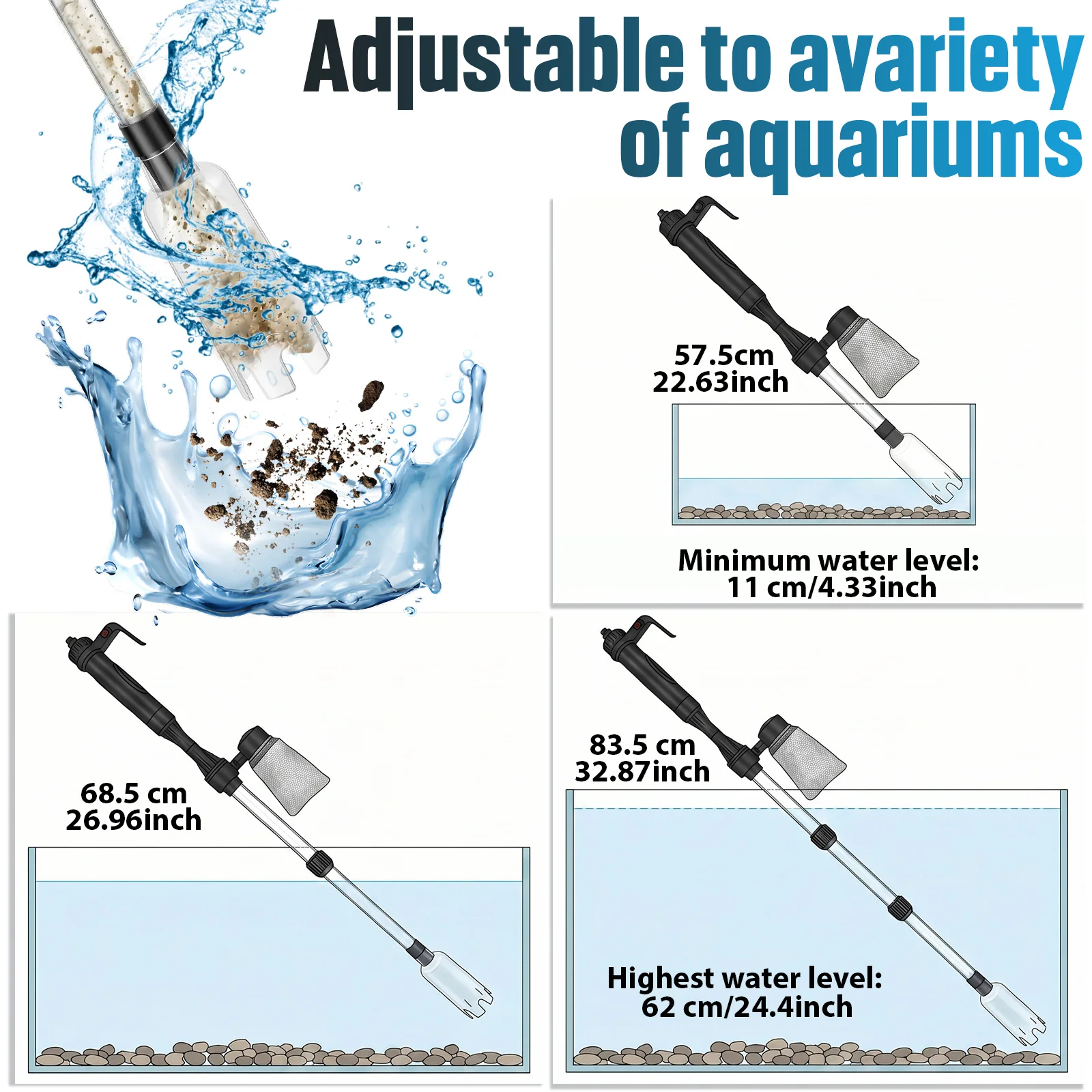 水槽掃除機 3in1 電動式砂吸い上げ機 水換え機能付き 魚 - Marine Aquarium Vacuum のレビューと価格