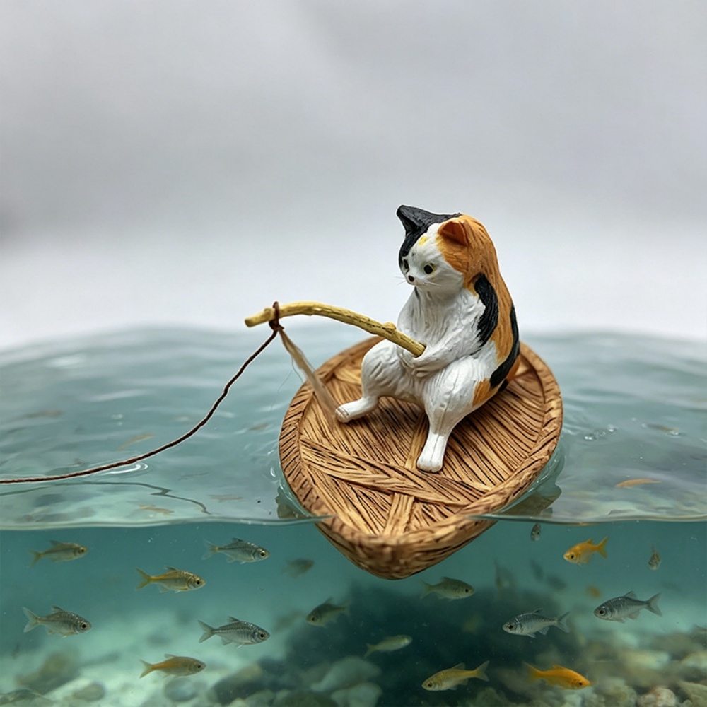 クリエイティブな猫の釣り船水槽飾り 高品質樹脂製 耐久性のあ - Aquarium Marina のレビューと価格