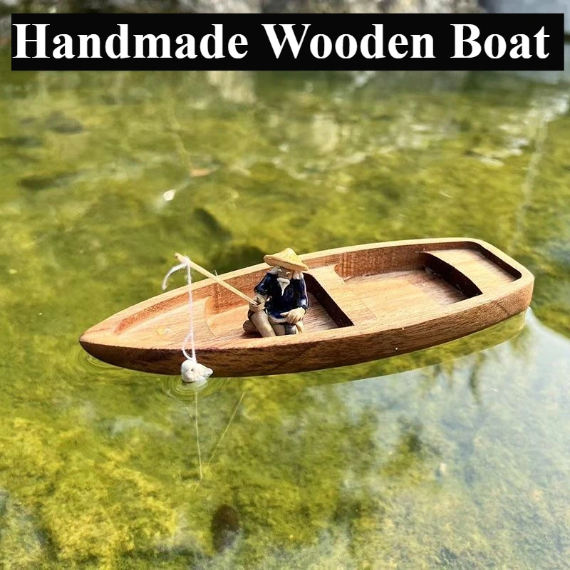 手作り木製ボートミニフローティングボートモデル漁師猫漁船水槽 - Aquarium Marina のレビューと価格