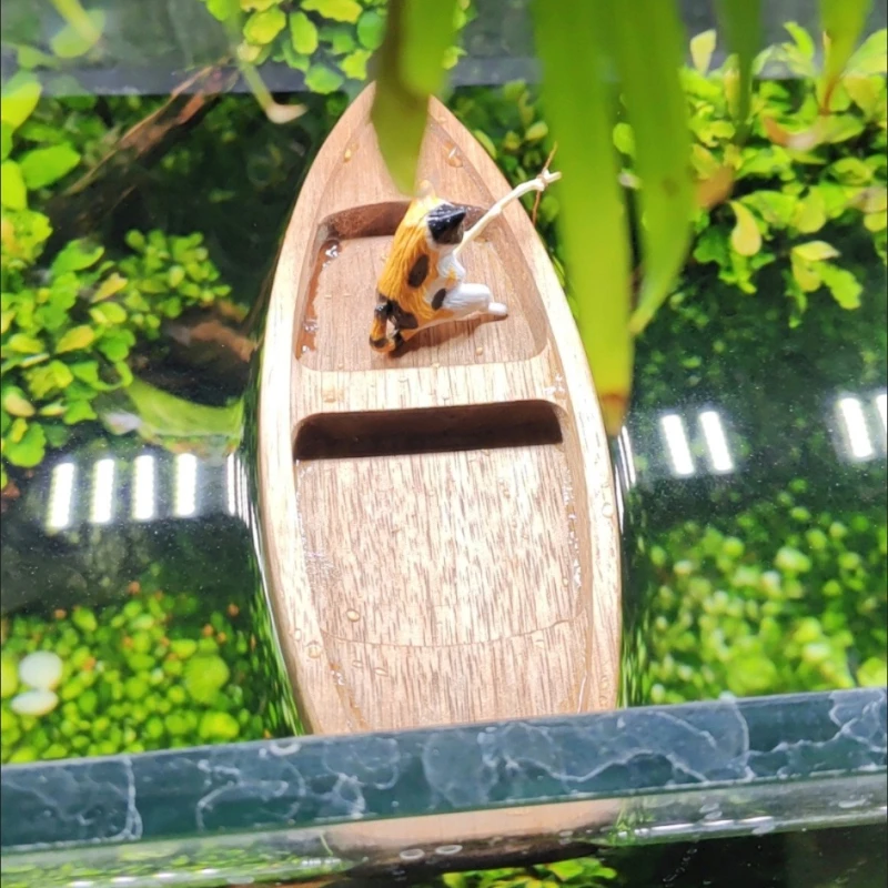 手作り木製ボートミニフローティングボートモデル漁師猫漁船水槽 - Aquarium Marina のレビューと価格