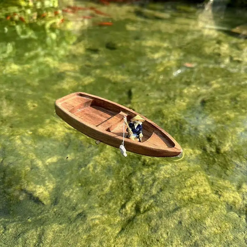 手作り木製ボートミニフローティングボートモデル漁師猫漁船水槽 - Aquarium Marina のレビューと価格