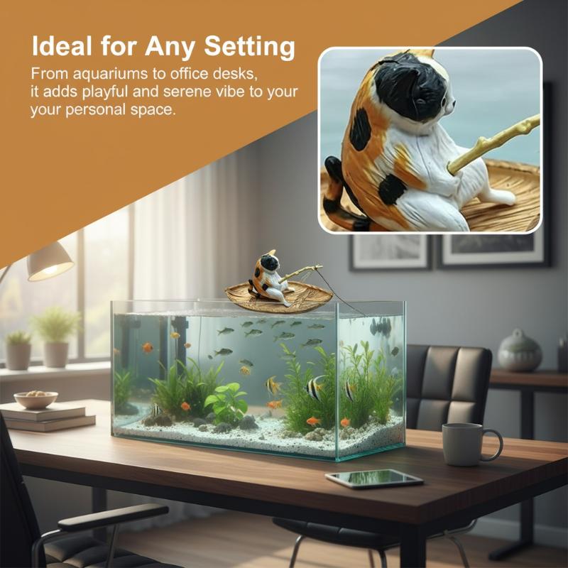 樹脂製の猫釣り船水槽飾り、水槽の装飾や創造性豊かなアイデアに - Aquarium Marina のレビューと価格