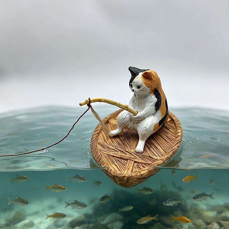 樹脂製の猫釣り船水槽飾り、水槽の装飾や創造性豊かなアイデアに - Aquarium Marina のレビューと価格
